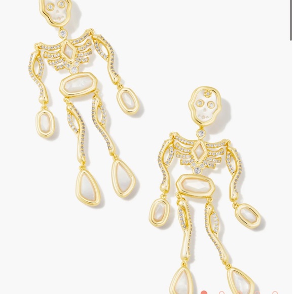 Kendra Scott LE Skeleton Convertible Gold Statement Earrings in Ivory - Picture 2 of 6
